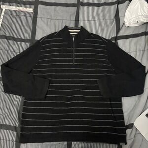 Eddie Bauer Sweater Mens Size XL Black Quarter Zip Pullover Mock Neck Cotton